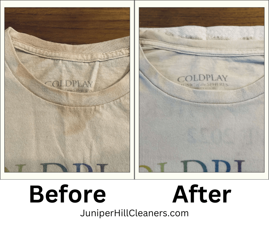 Stained Coldplay t-shirt now cleaned, Best cleaning services company Lexington ma Juniper Hill Cleaners
